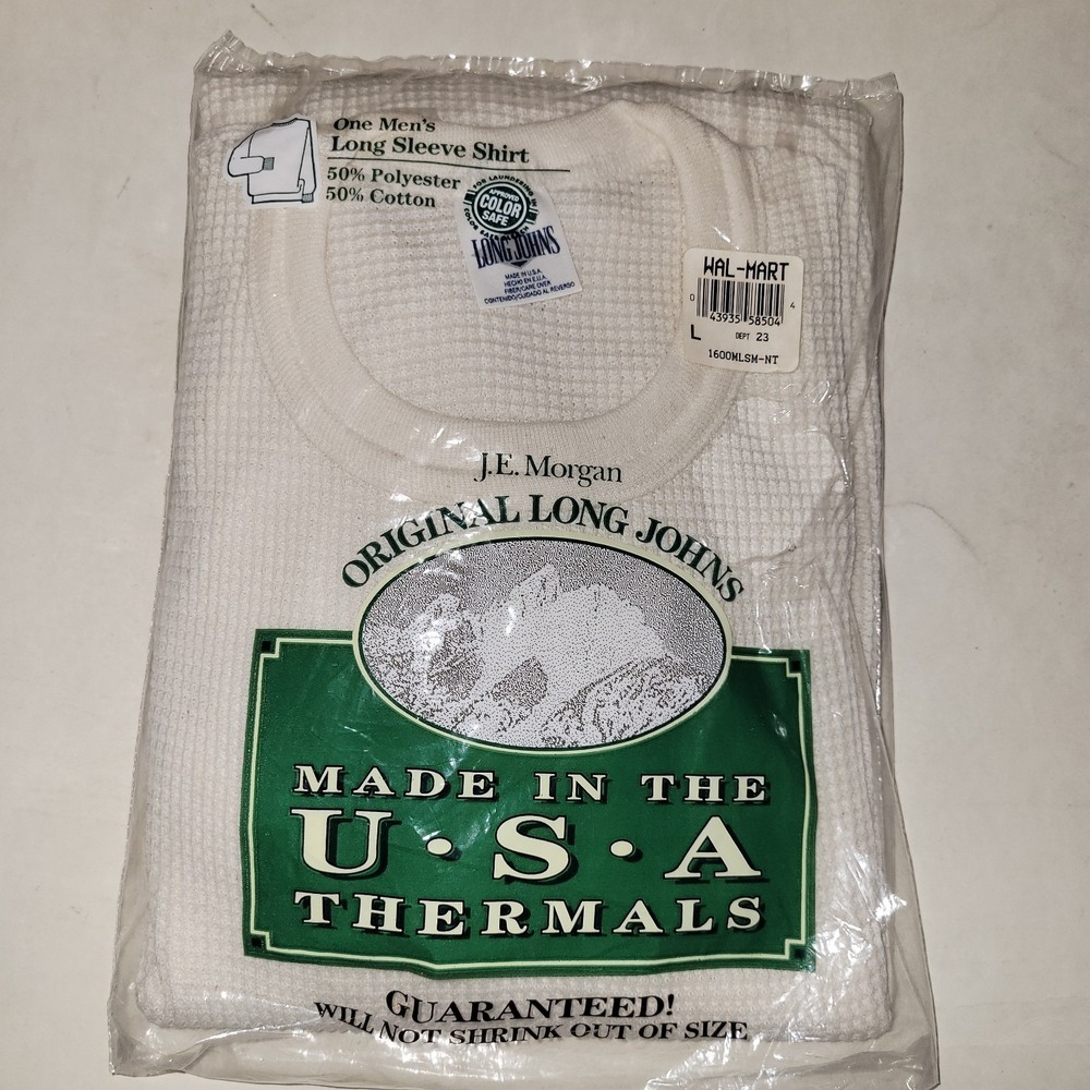 New Vintage J.E. Morgan Original Long Johns Thermal Long Sleeve Shirt Size Large